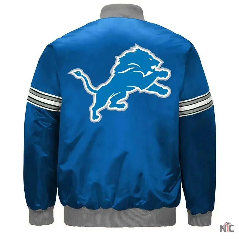 Detroit Lions Striped Blue Satin Jacket
