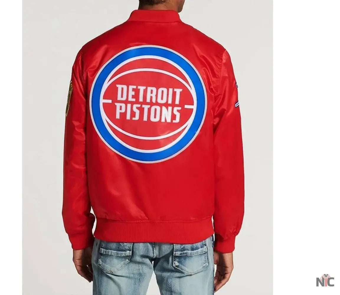 Detroit Pistons Big Logo Black Satin Jacket