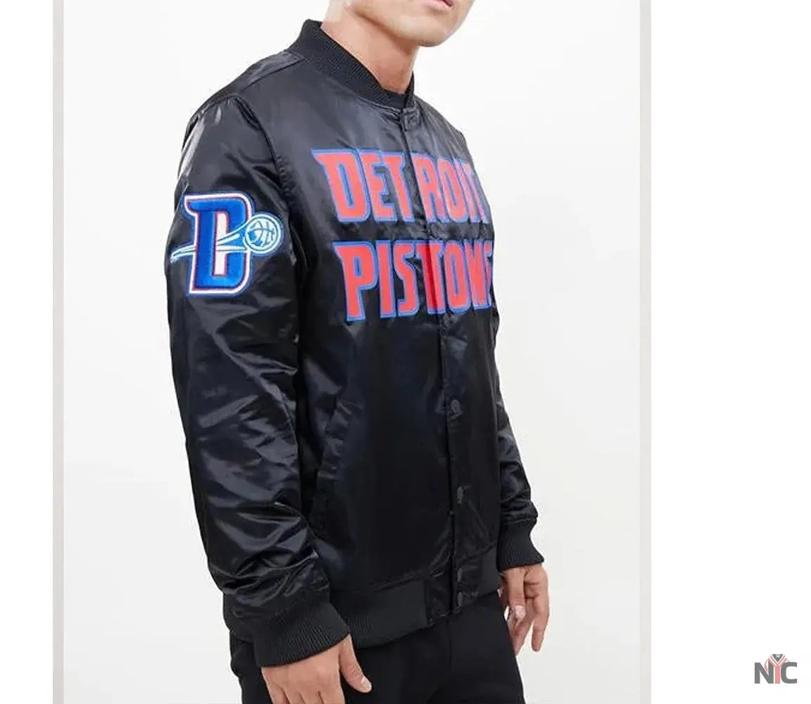 Detroit Pistons Big Logo Black Satin Jacket
