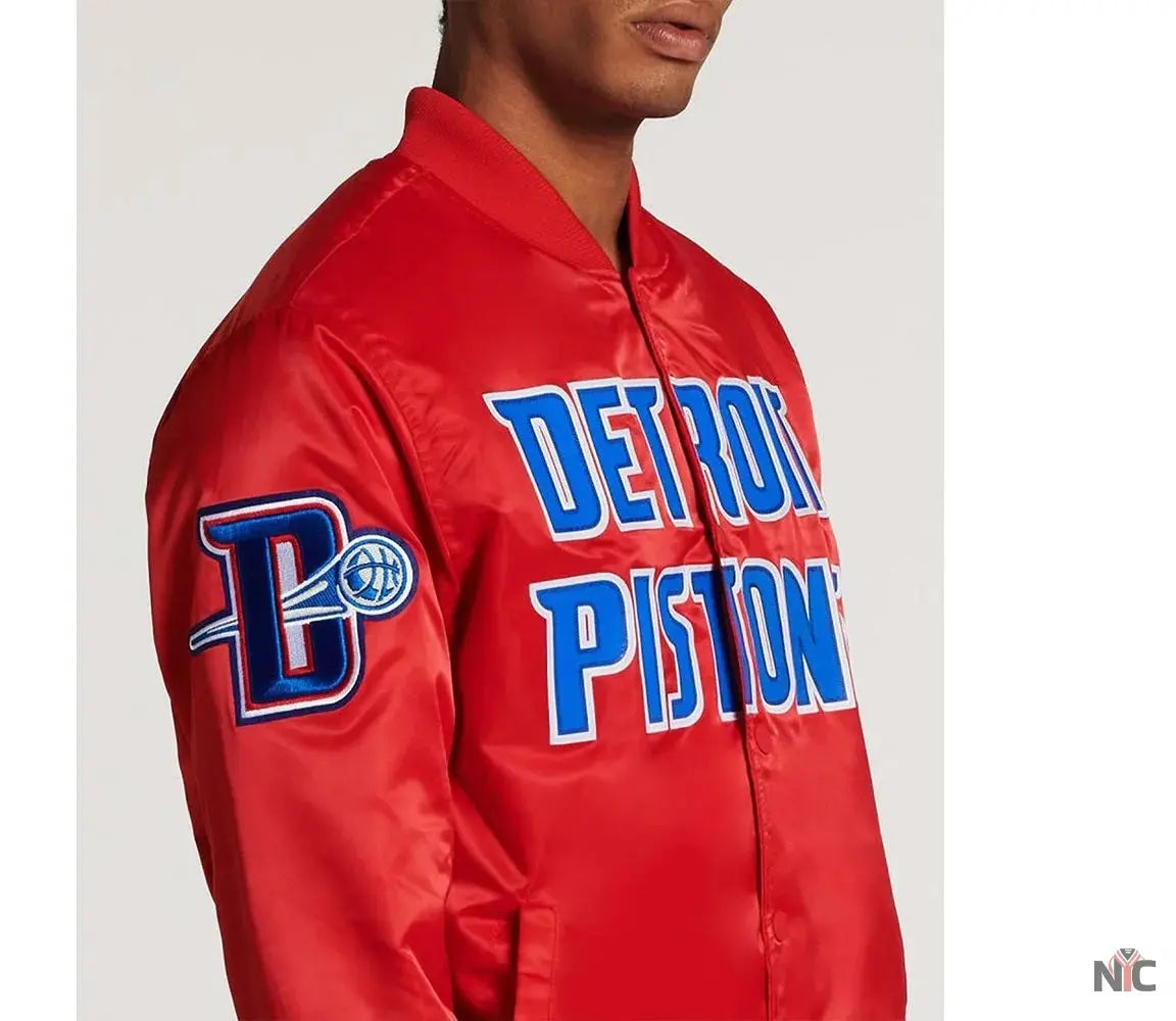 Detroit Pistons Big Logo Black Satin Jacket