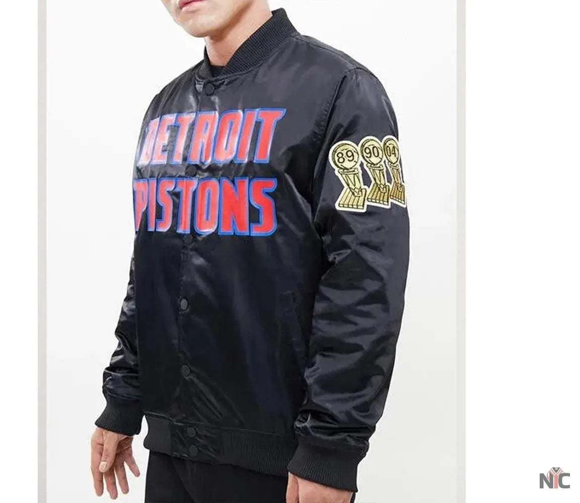Detroit Pistons Big Logo Black Satin Jacket