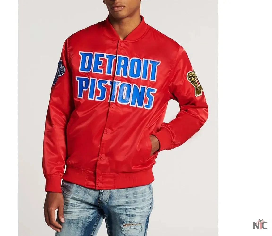 Detroit Pistons Big Logo Black Satin Jacket