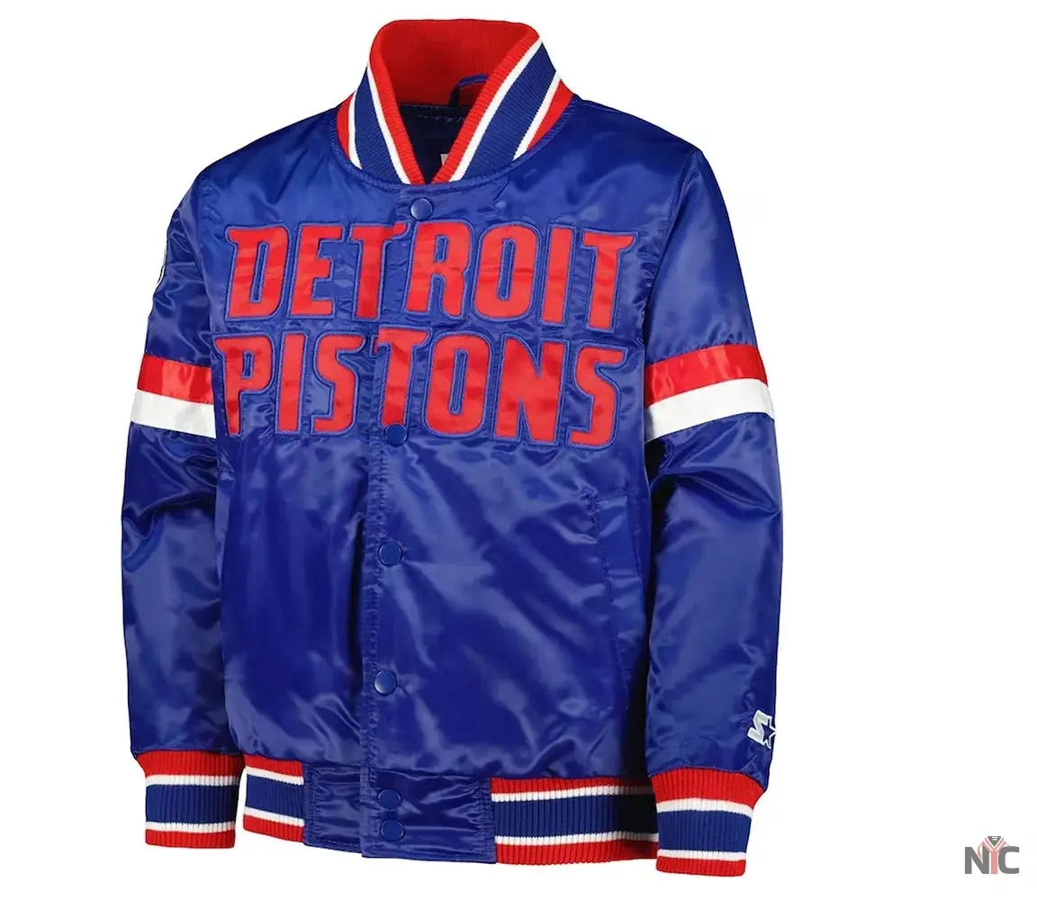 Detroit Pistons Youth Home Game Blue Satin Jacket
