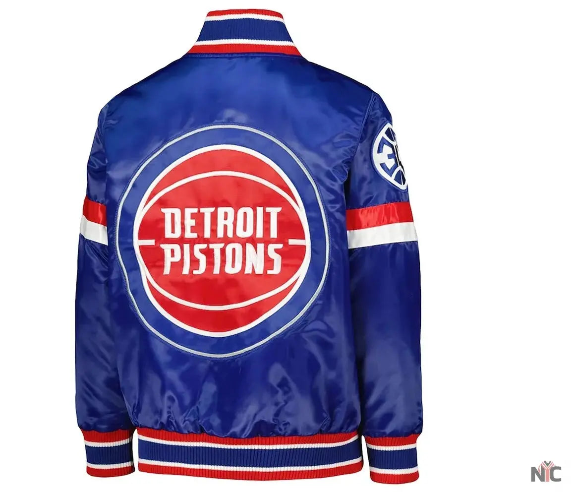 Detroit Pistons Youth Home Game Blue Satin Jacket