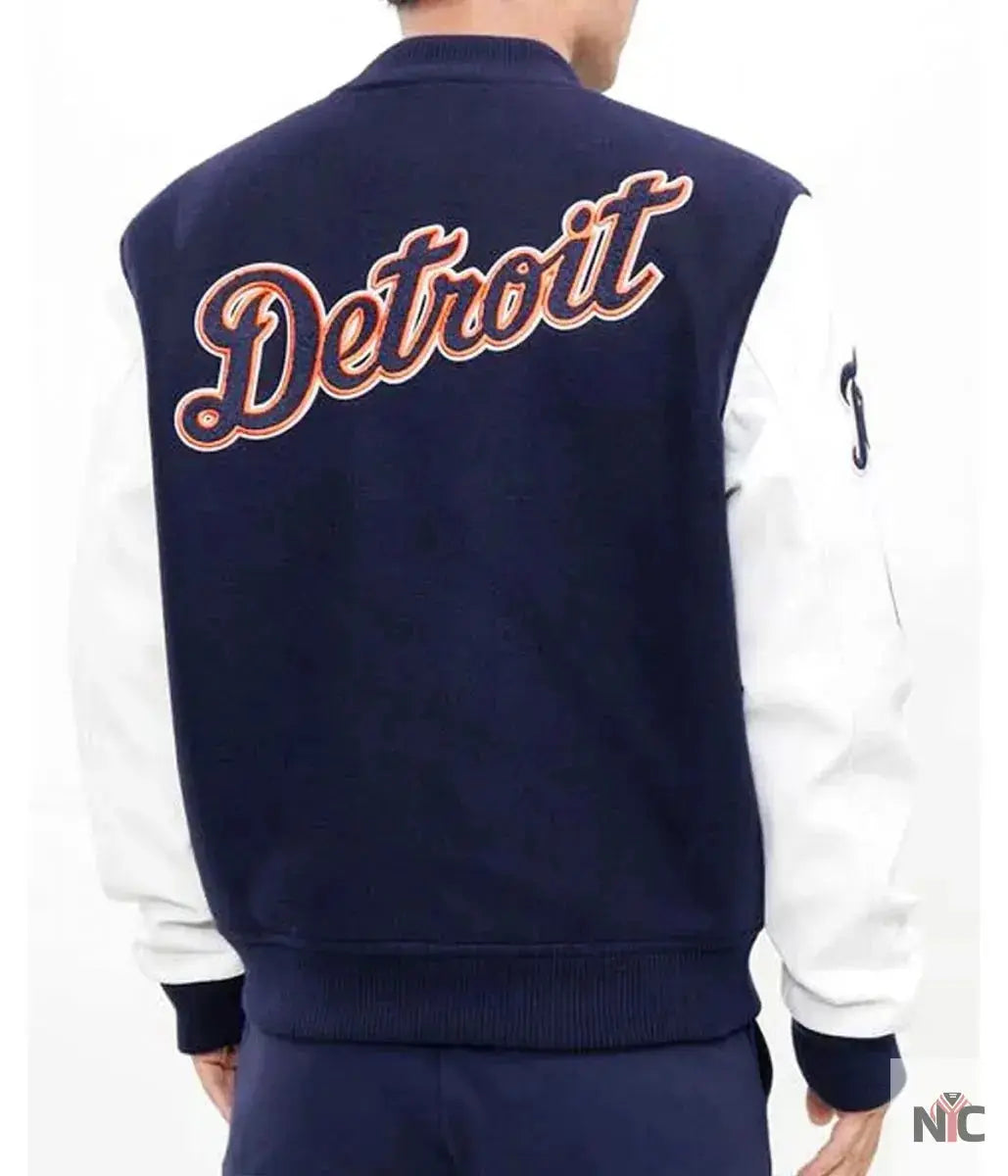 Detroit Tigers Navy Blue and White Letterman Jacket