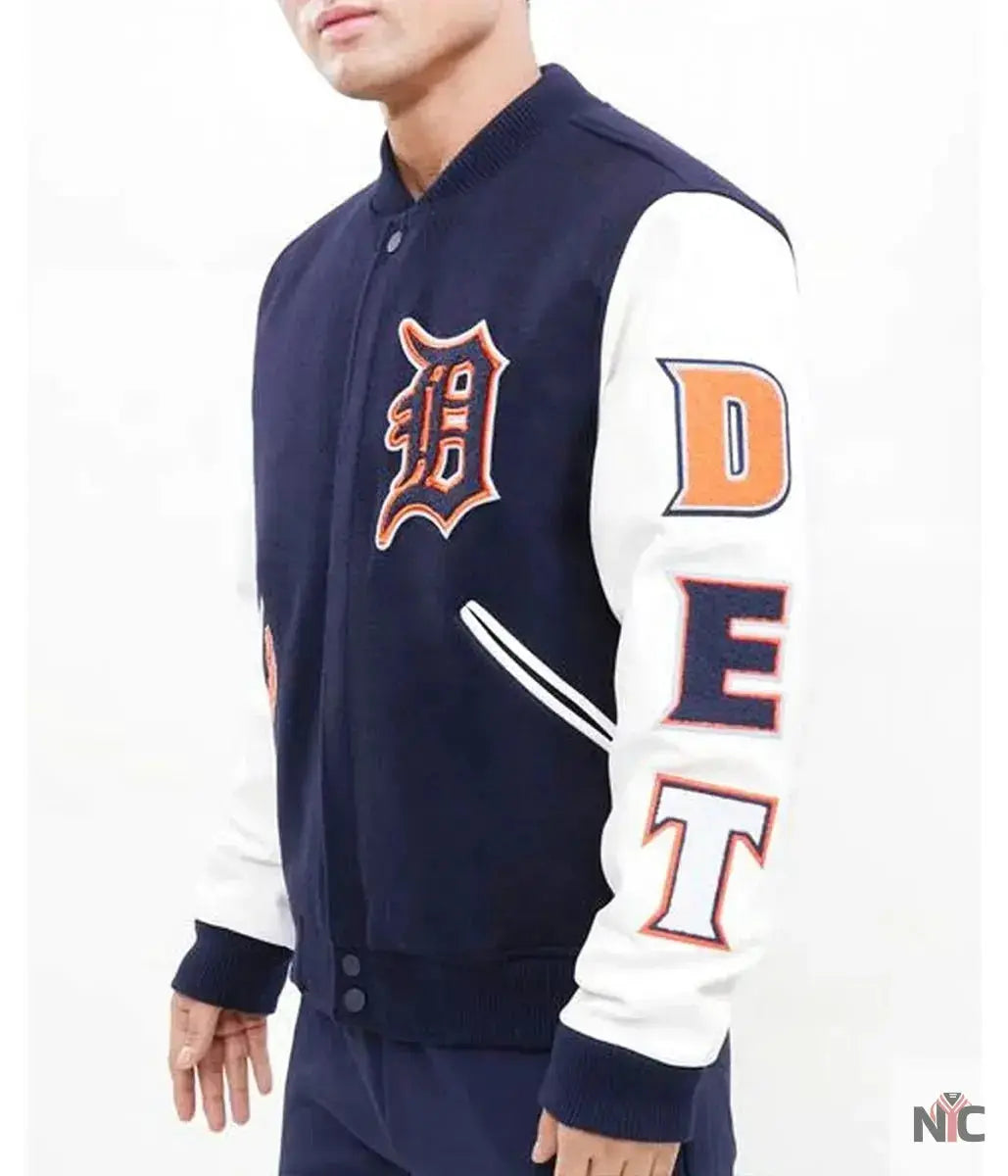 Detroit Tigers Navy Blue and White Letterman Jacket