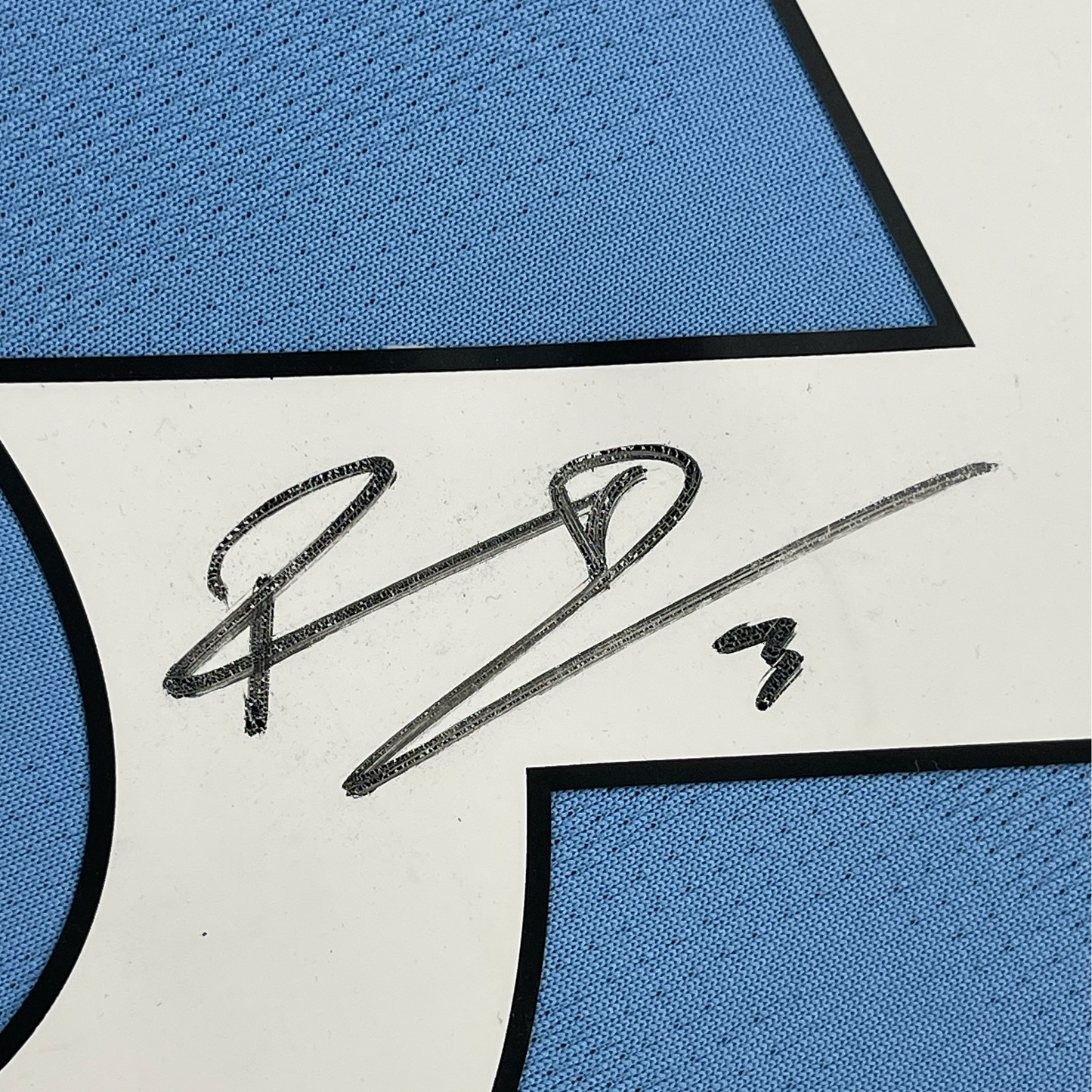 Framed Autographed/Signed Ruben Dias 35x39 Manchester City Blue Soccer Futbol Jersey Beckett BAS COA