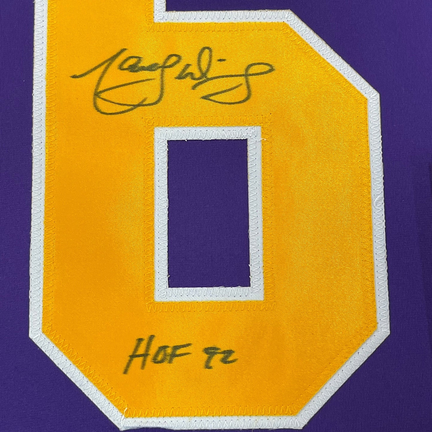 Framed Autographed/Signed Marcel Dionne HOF 92 35x39 Los Angeles LA Purple Hockey Jersey JSA COA
