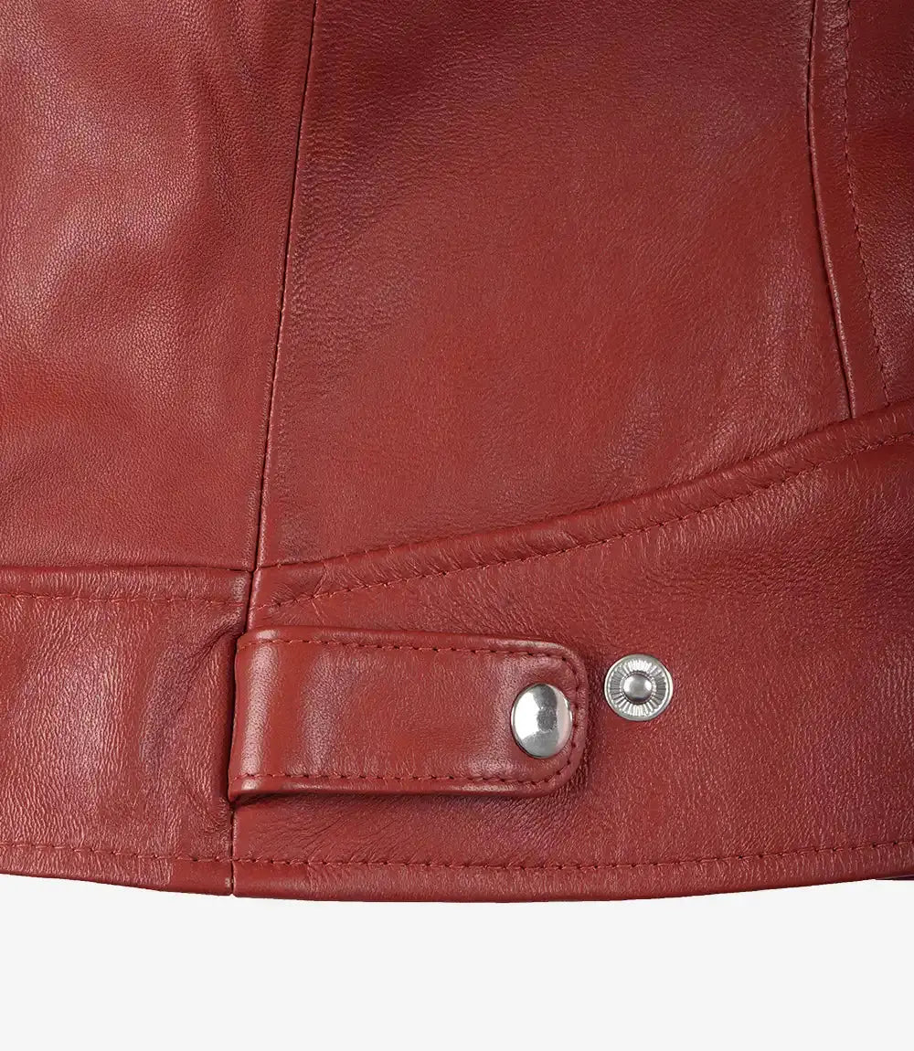 Dodge Women's Cafe Racer Red Leather Jacket