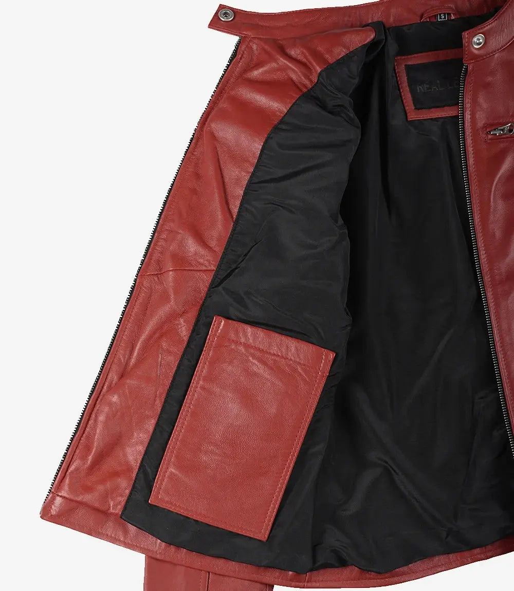 Dodge Women's Cafe Racer Red Leather Jacket