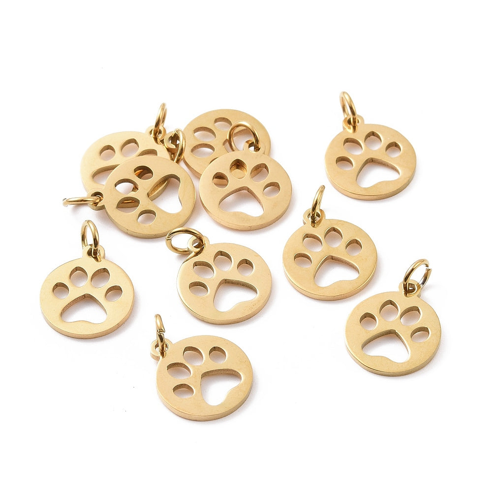 Dog Paw Stainless Steel Cut Out Charm