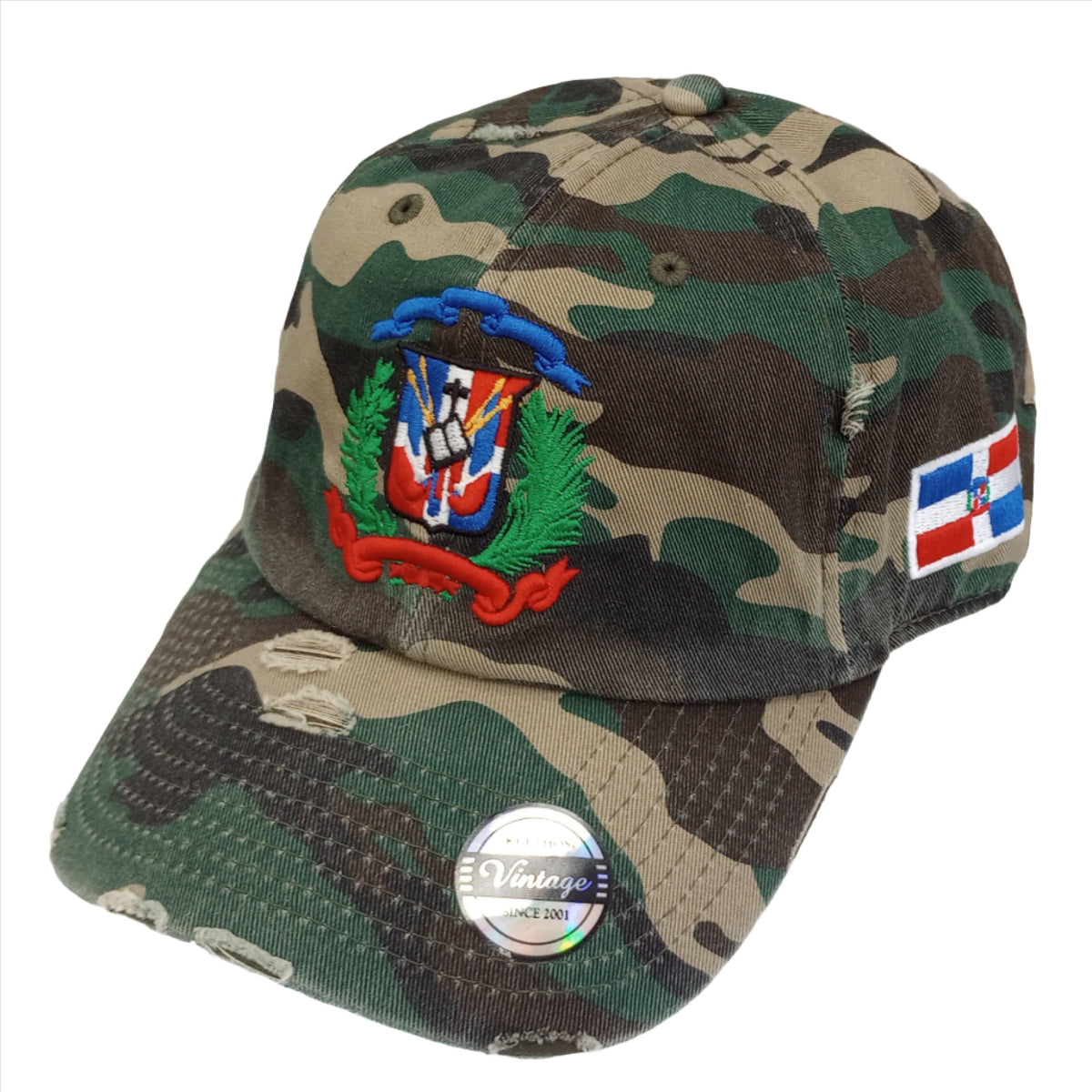 Dominican Republic Embroidered Vintage Dad Hat – Distressed Adjustable Cotton Baseball Cap with Dominican Shield Flag