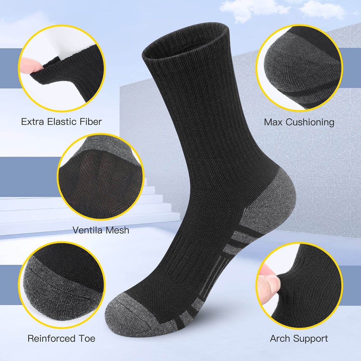 Maven Men's Breathable Crew Socks One Size 6 Pairs