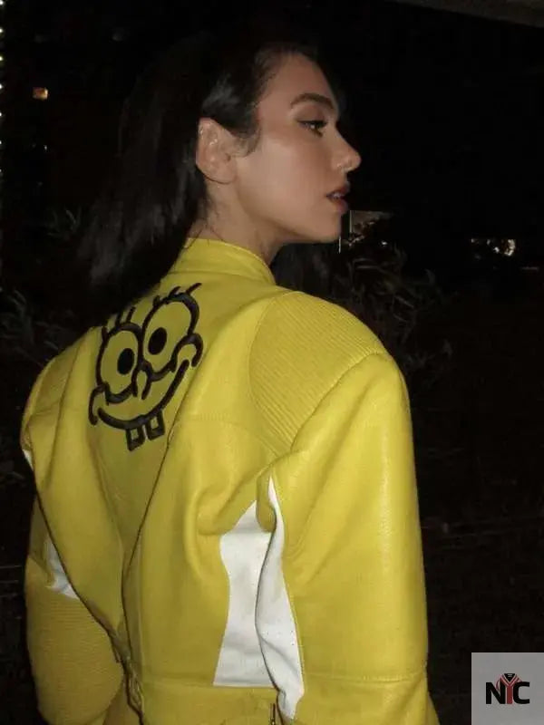Dua Lipa Spongebob Yellow Leather Jacket
