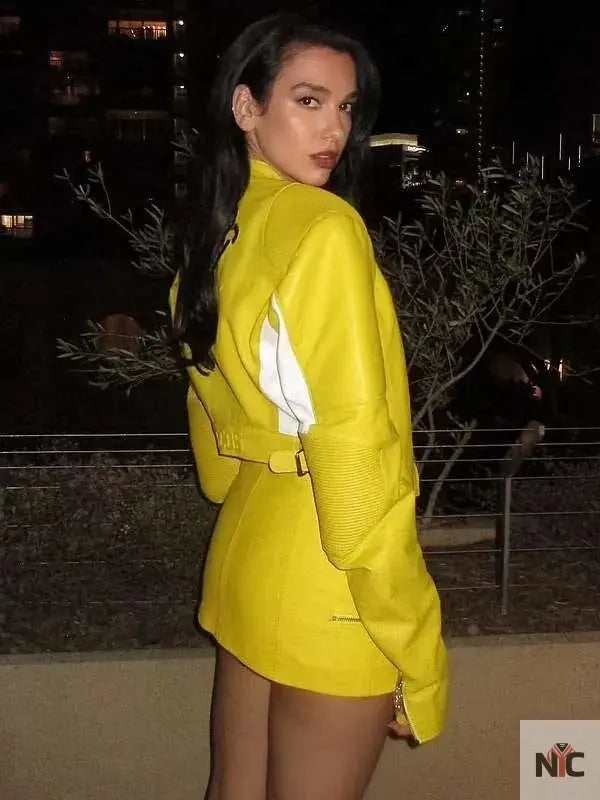 Dua Lipa Spongebob Yellow Leather Jacket