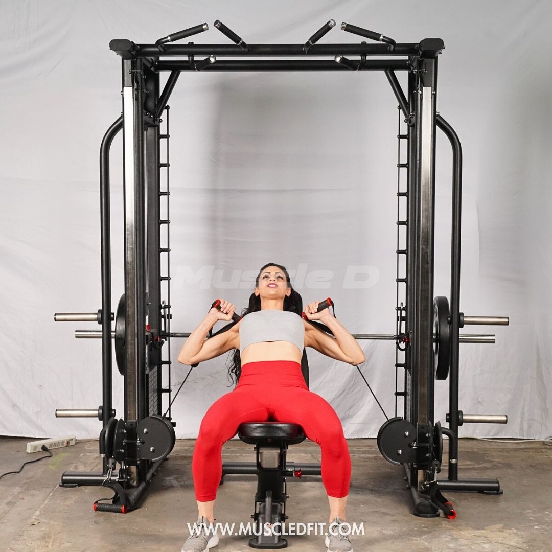 Muscle D Fitness Dual Adjustable Pulley Smith Combo – Full Body Trainer