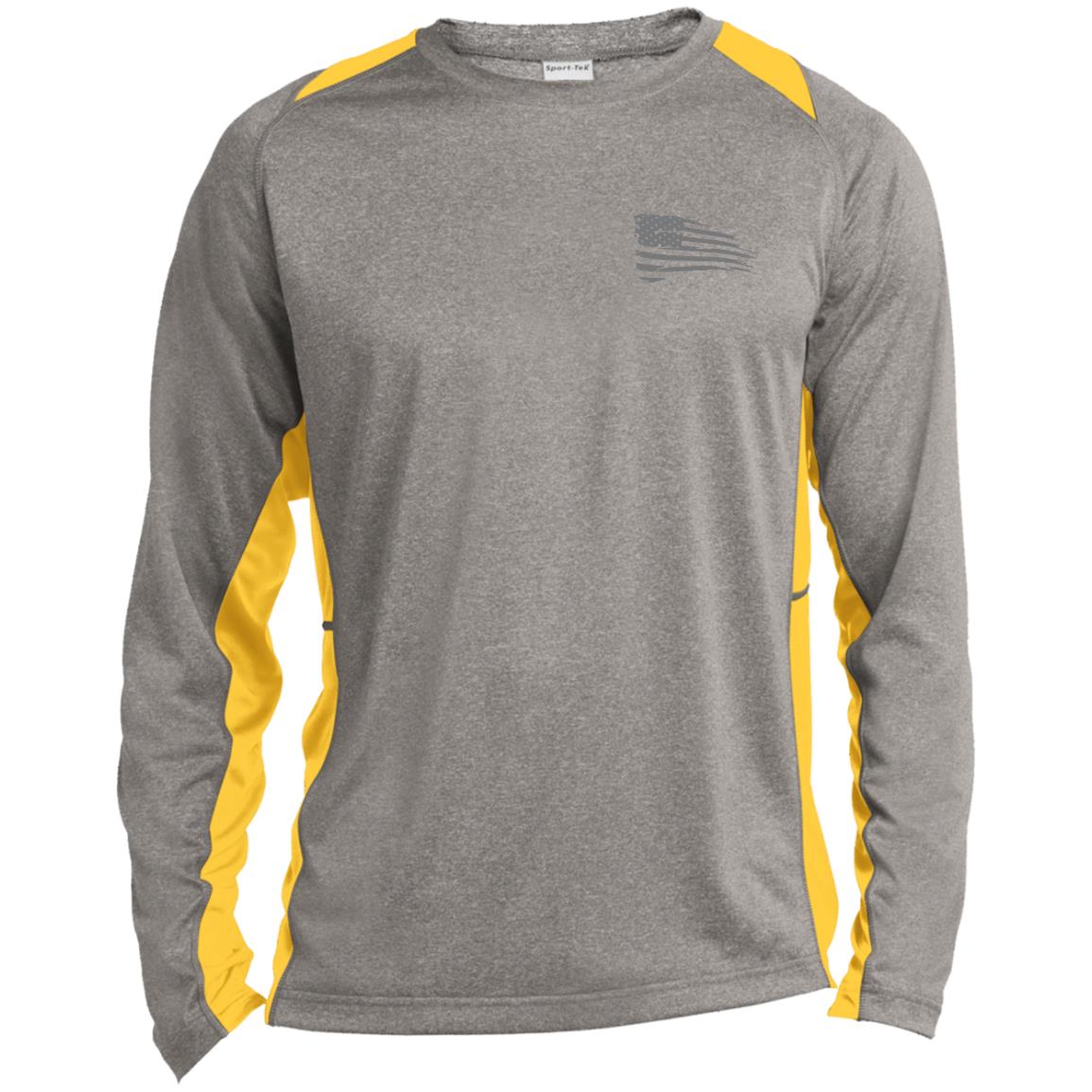 Distressed Flag Long Sleeve Heather Colorblock Performance Tee