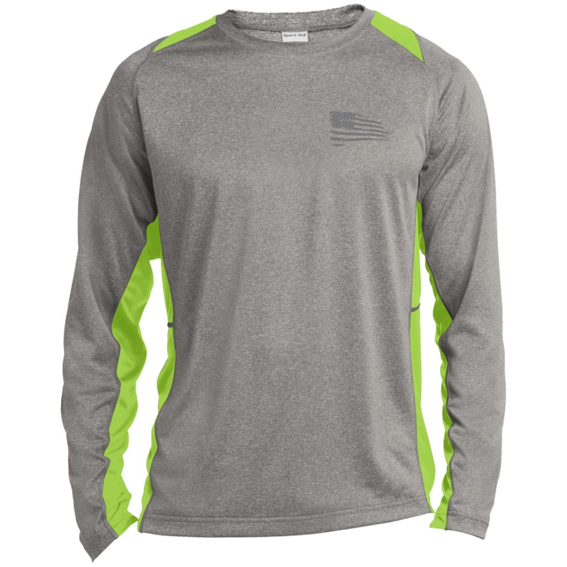 Distressed Flag Long Sleeve Heather Colorblock Performance Tee