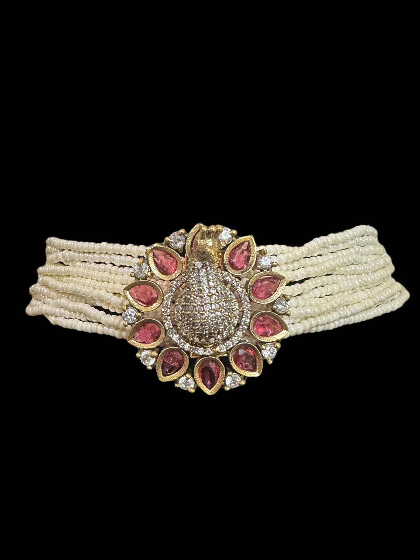 Cz choker - peacock style - ruby ( READY TO SHIP )