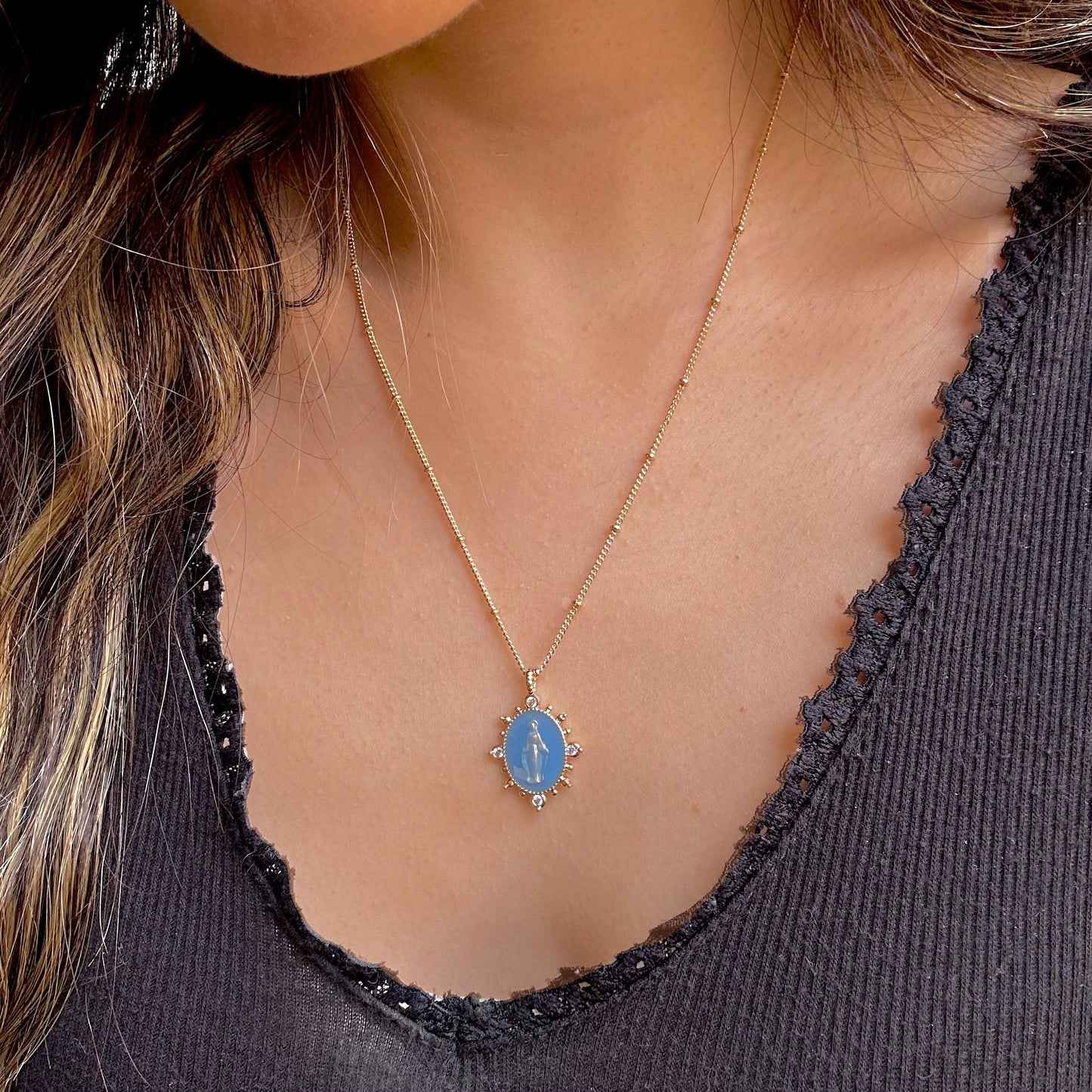 French Blue Lady Lourdes Pendant