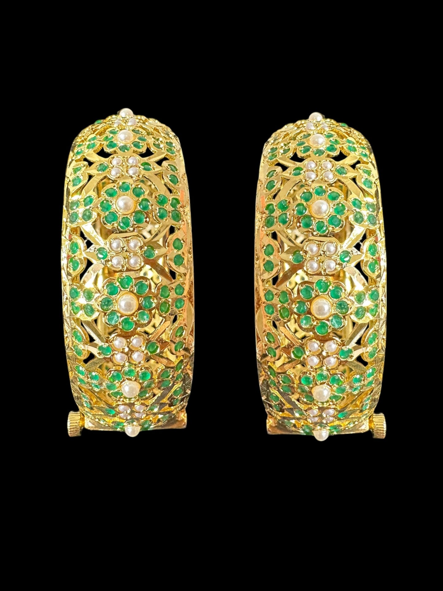 B318 jadau bangles - emerald pearl - one pair ( READY TO SHIP )