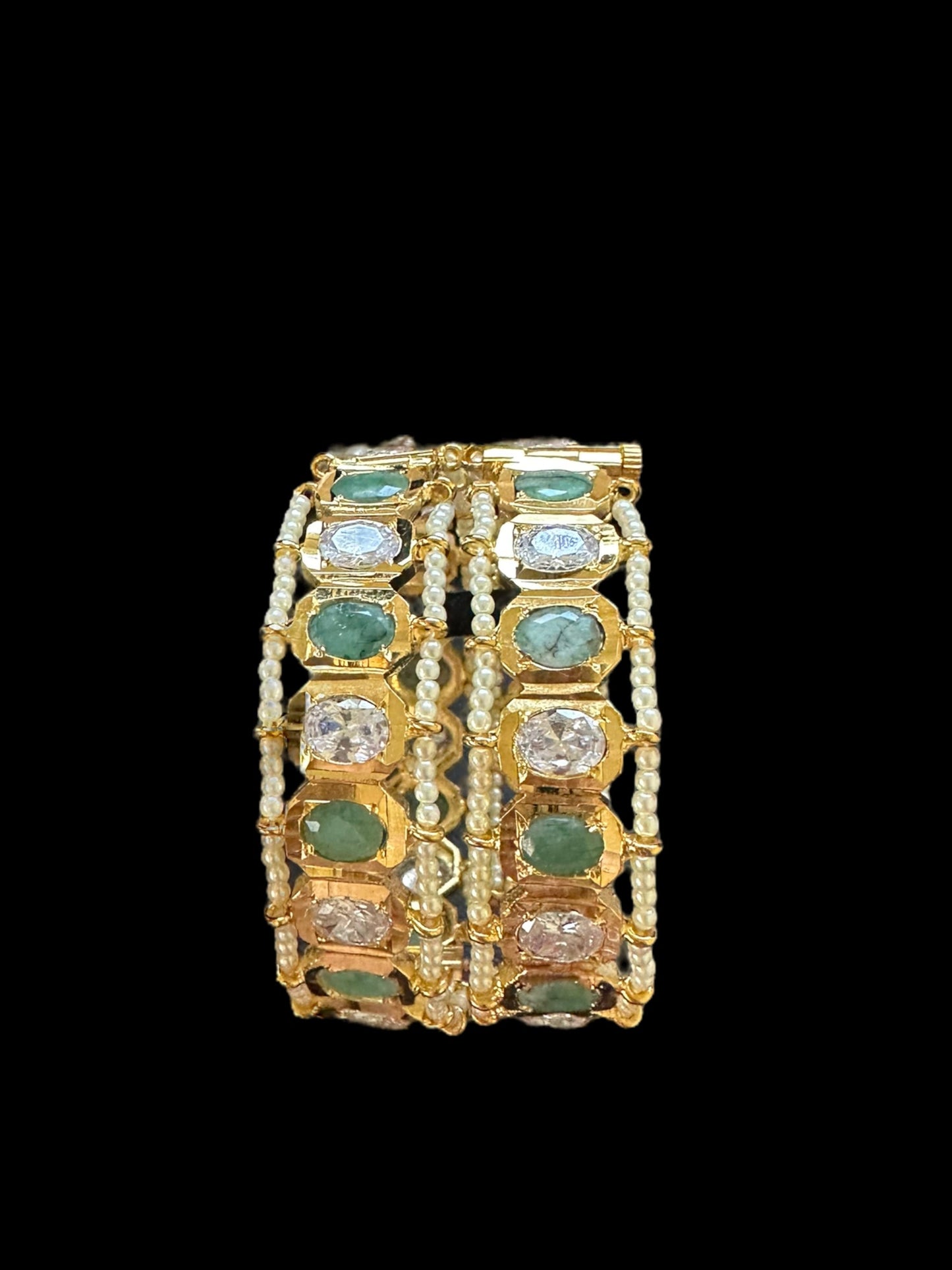 B158 Hyderabadi gold plated bangles in emerald ( READY TO SHIP )