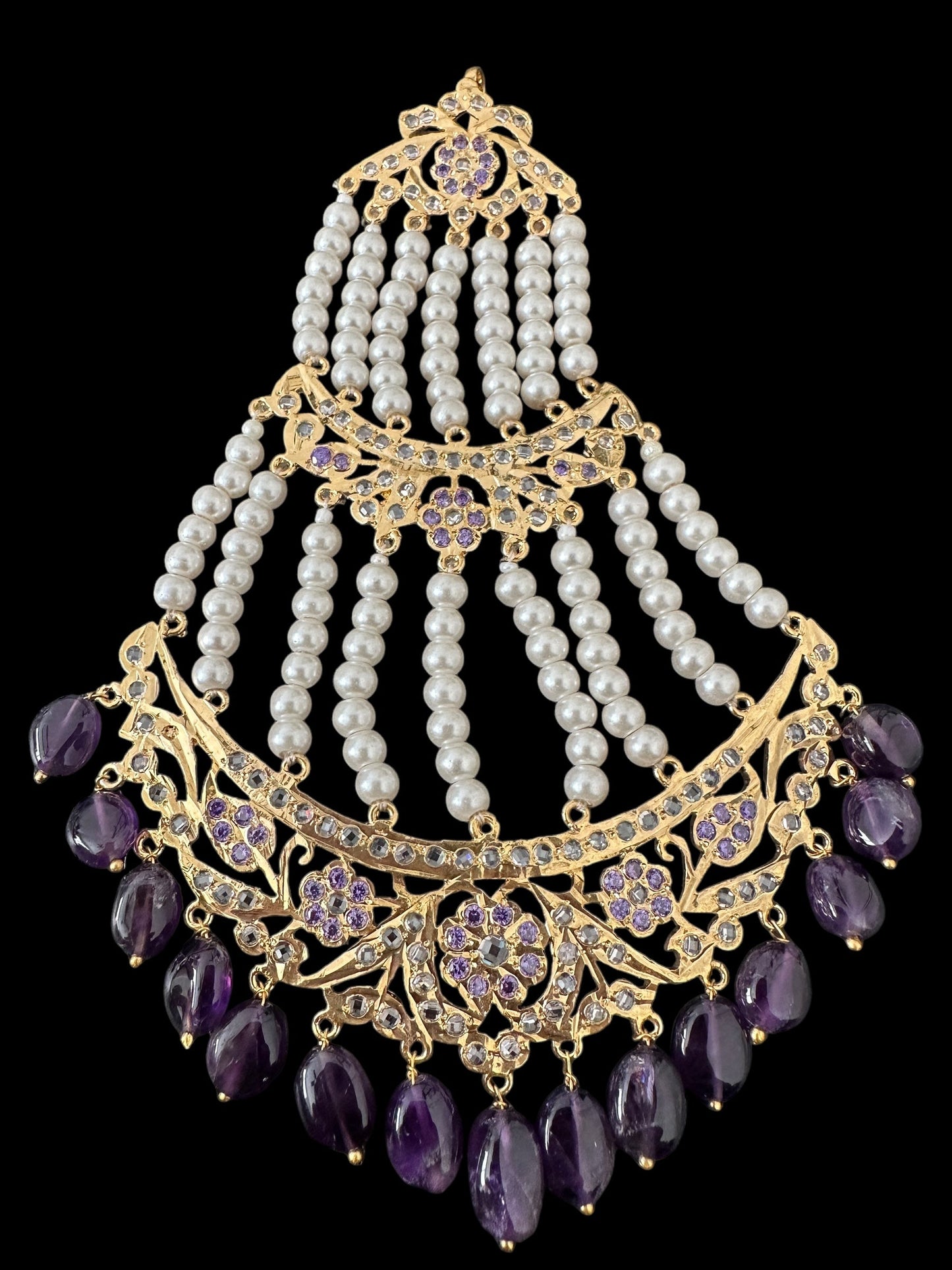 DJHR122 Insia Hyderabadi jhoomar in amethyst / purple beads ( READY TO SHIP )