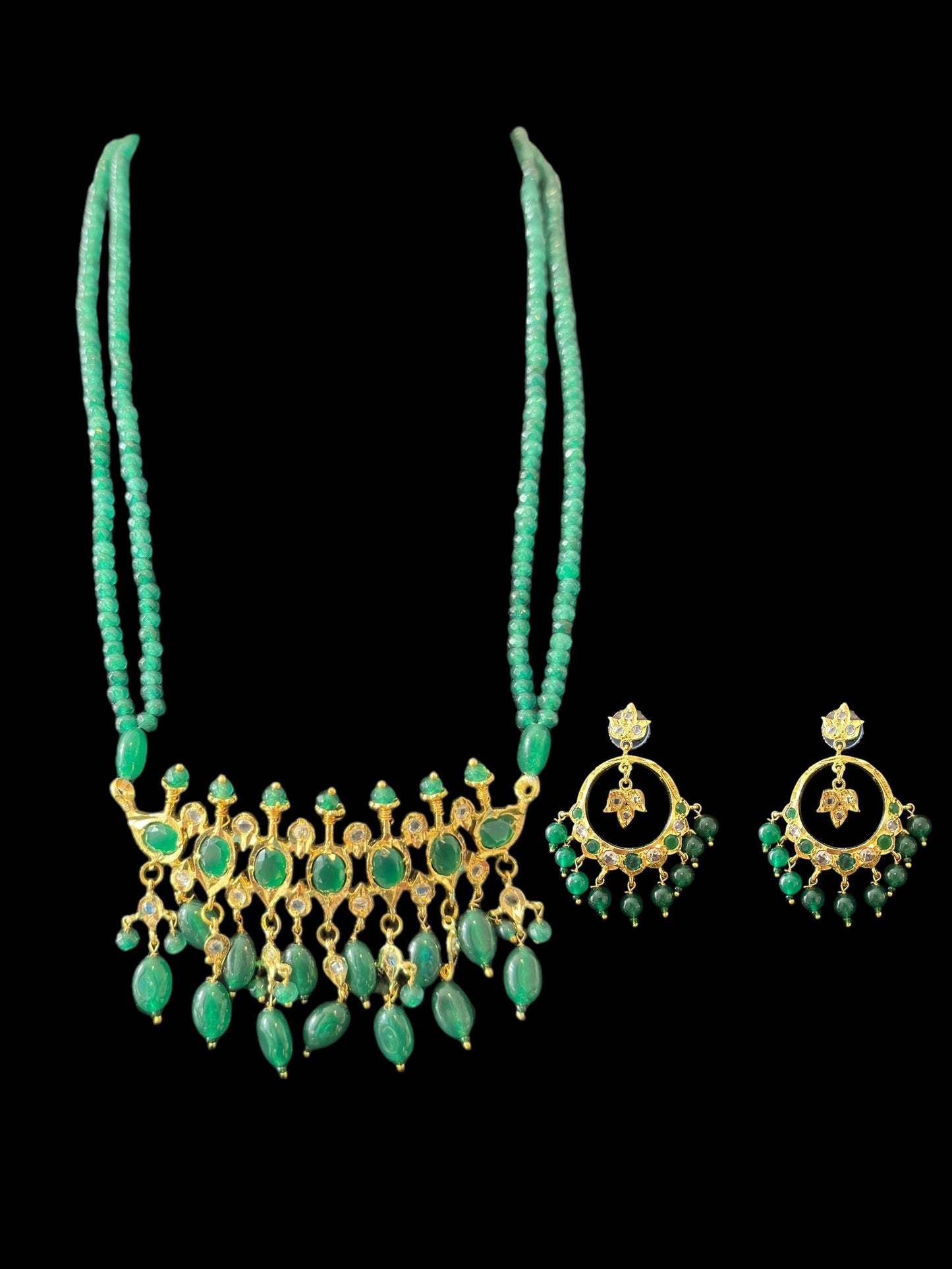 PS512 Tirmani with chandbali in green beads ( SHIPS IN 2 WEEKS )