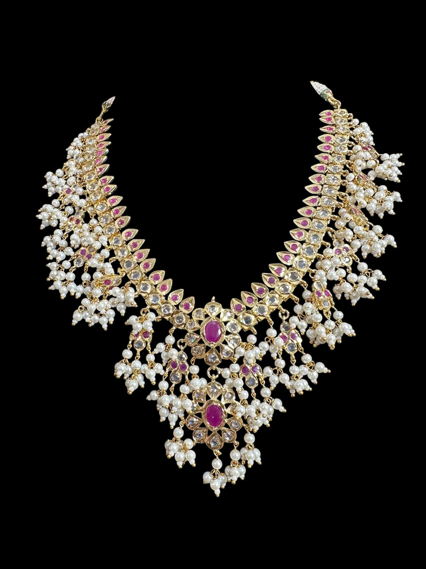 BR467 Safa guttapusalu necklace set in rubies (SHIPS IN 3 WEEKS )