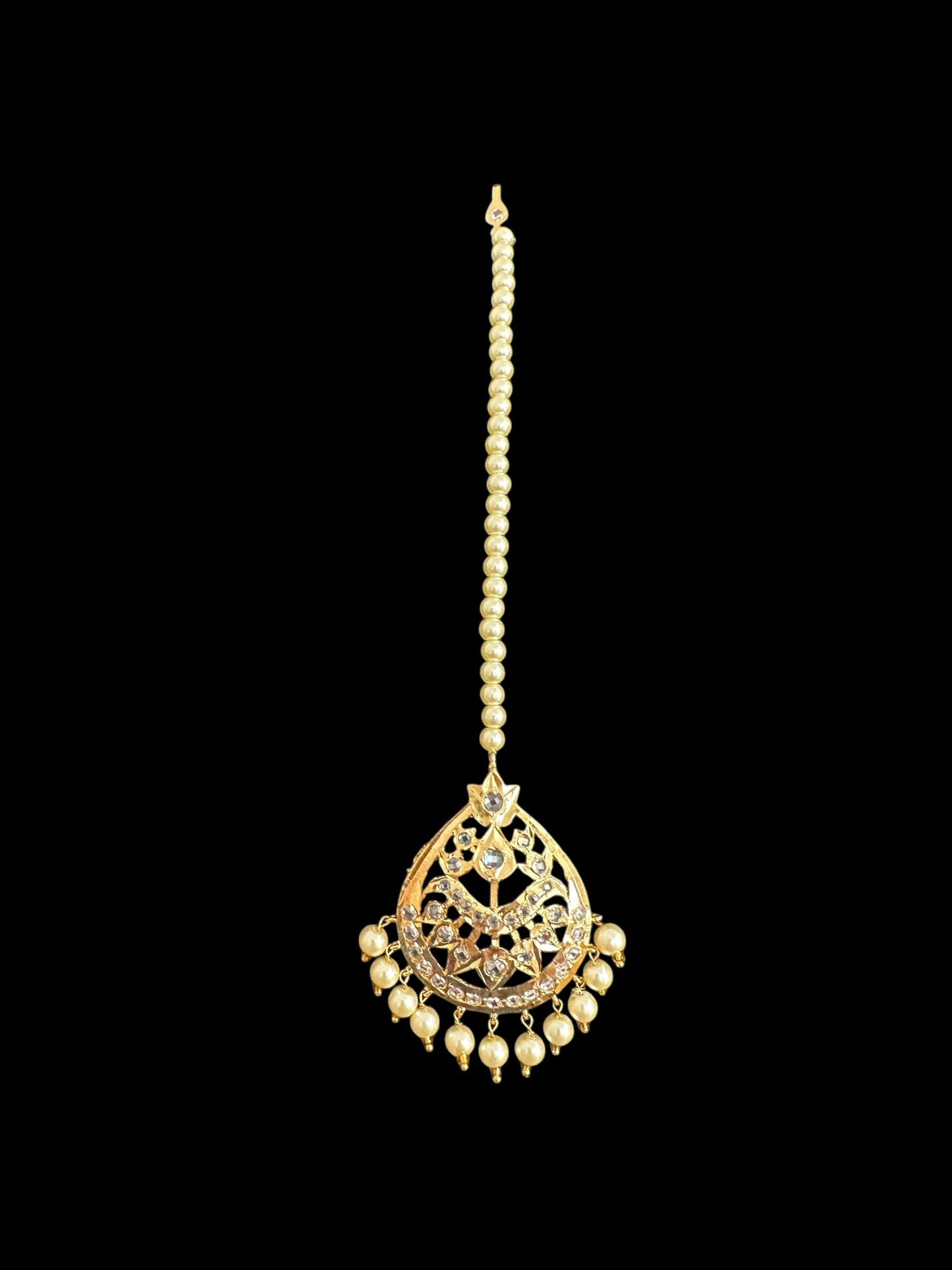 JTK3 Insha jhoomar tika in golden pearls ( READY TO SHIP )