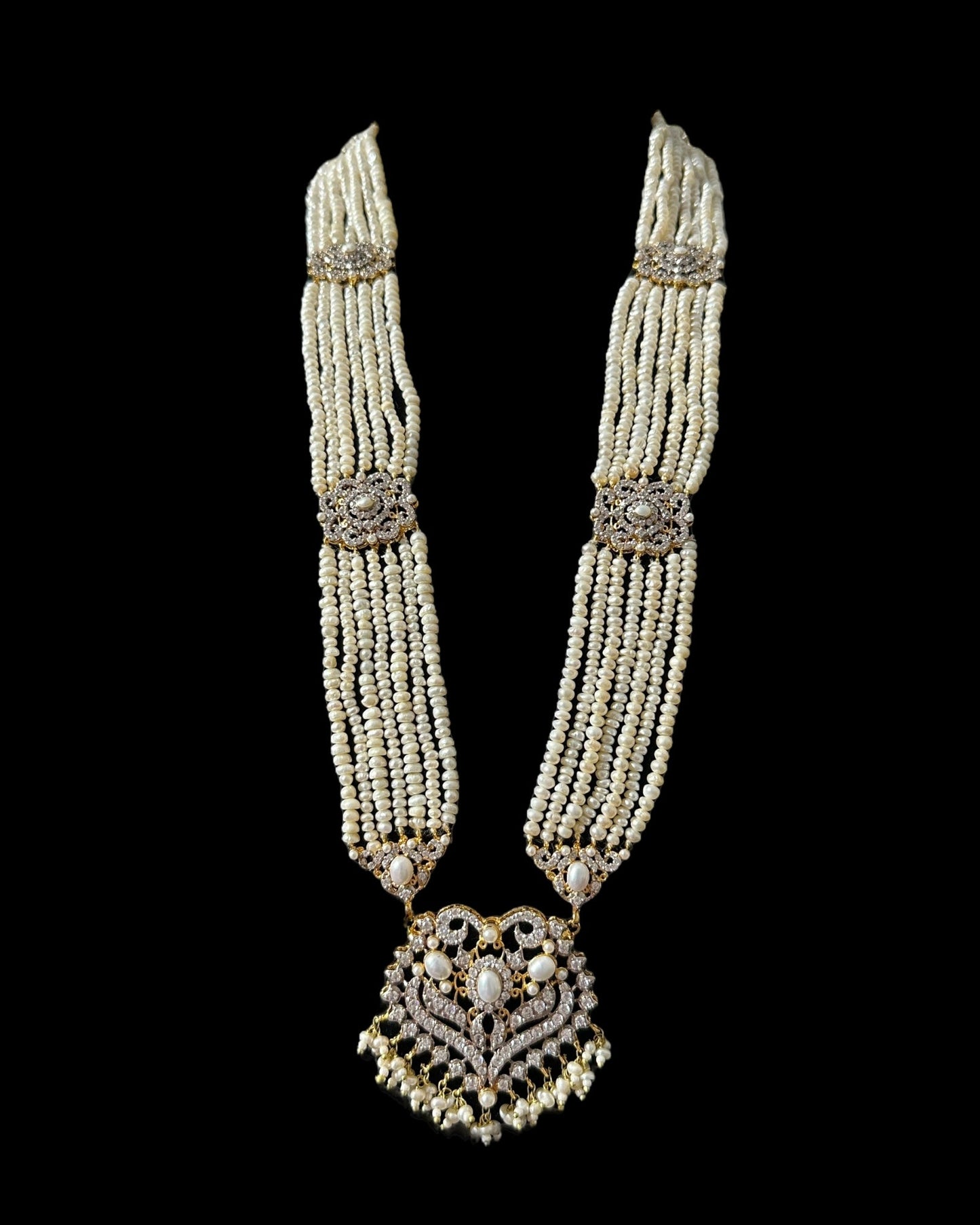 BR464 RAABYA fresh water pearl bridal choker Rani haar set with earrings tika ( READY TO SHIP )