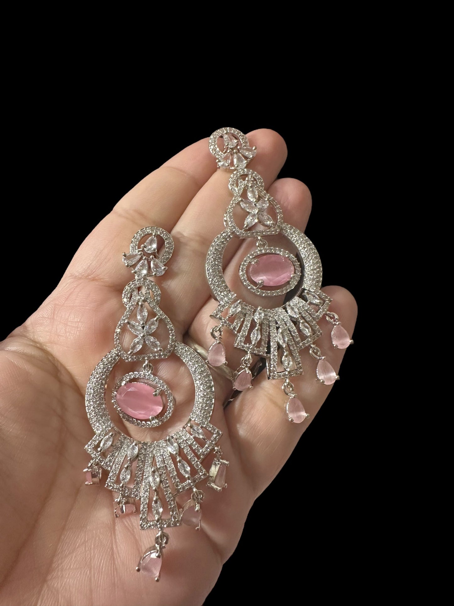 Cz earrings - silver plated pink stones ( READY TO SHIP )