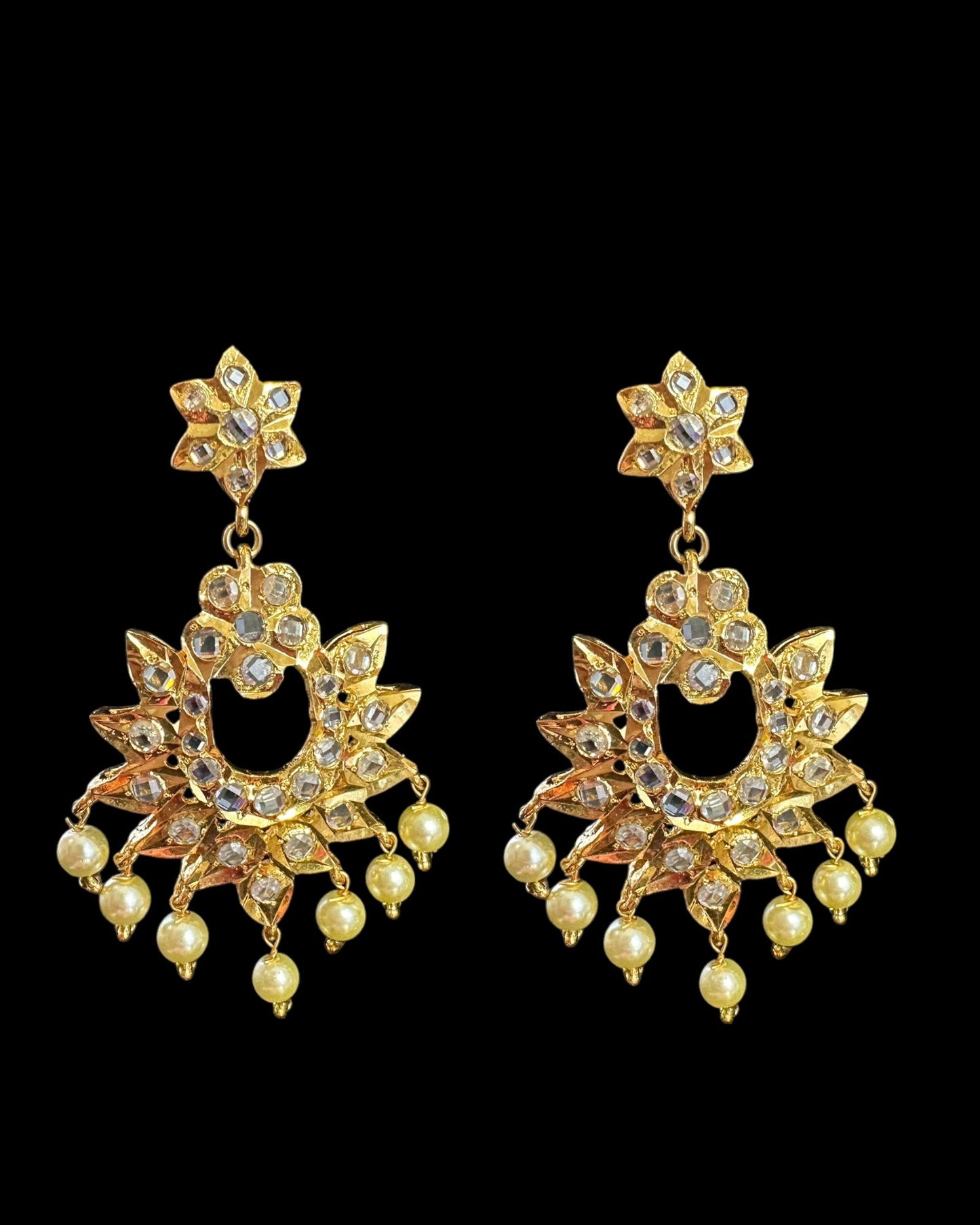 DER769 Edna Chandbali with golden pearls ( READY TO SHIP )