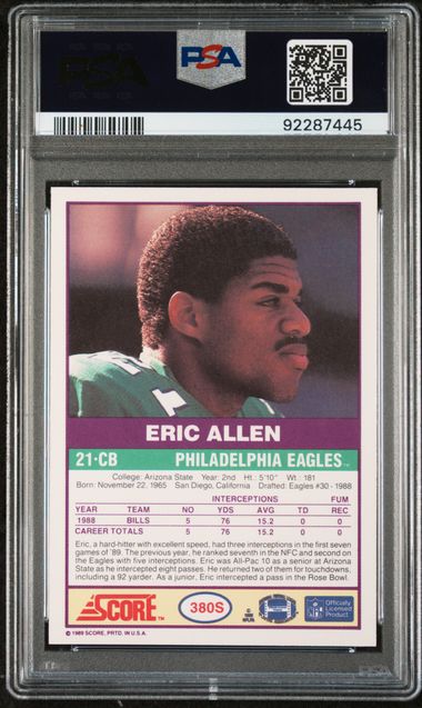 Graded 1989 Score Supplemental Eric Allen #380S Rookie RC Football Card PSA 9 Mint