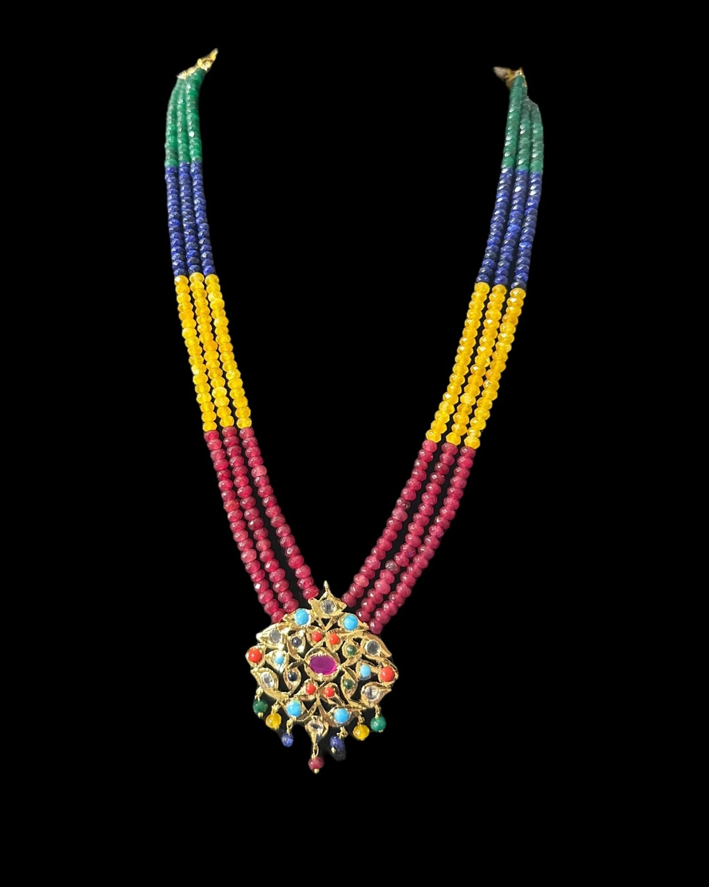 NS214 Meeraj necklace set ( navratan ) ( READY TO SHIP )