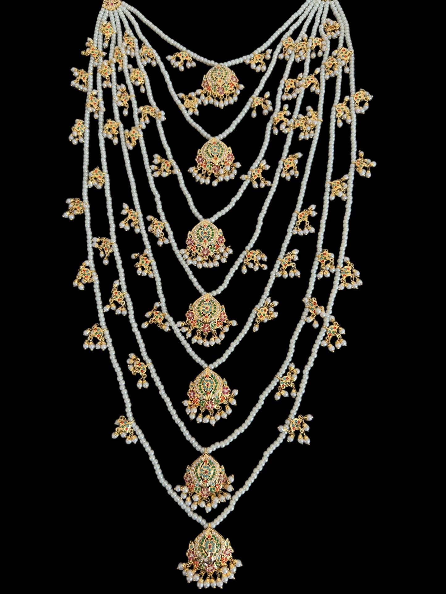 SAT113 Anya jadau 7 layered / satlada in Navratan ( READY TO SHIP )