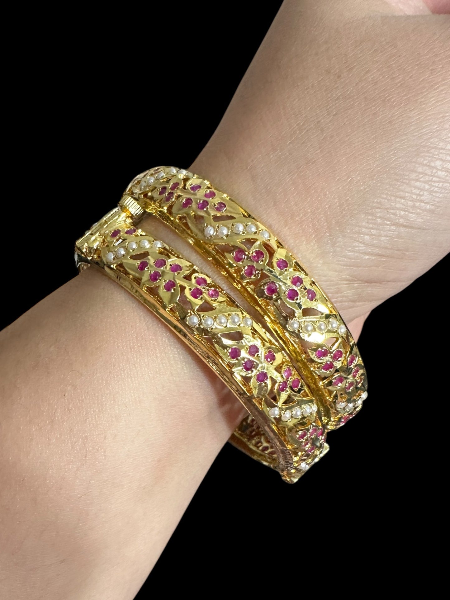 B311 Jadau bangles ( Ruby pearl ) ( READY TO SHIP)