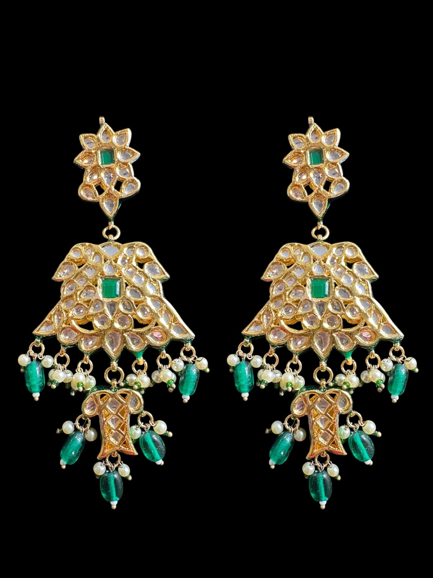 Mashal Kundan earrings - Green ( READY TO SHIP )
