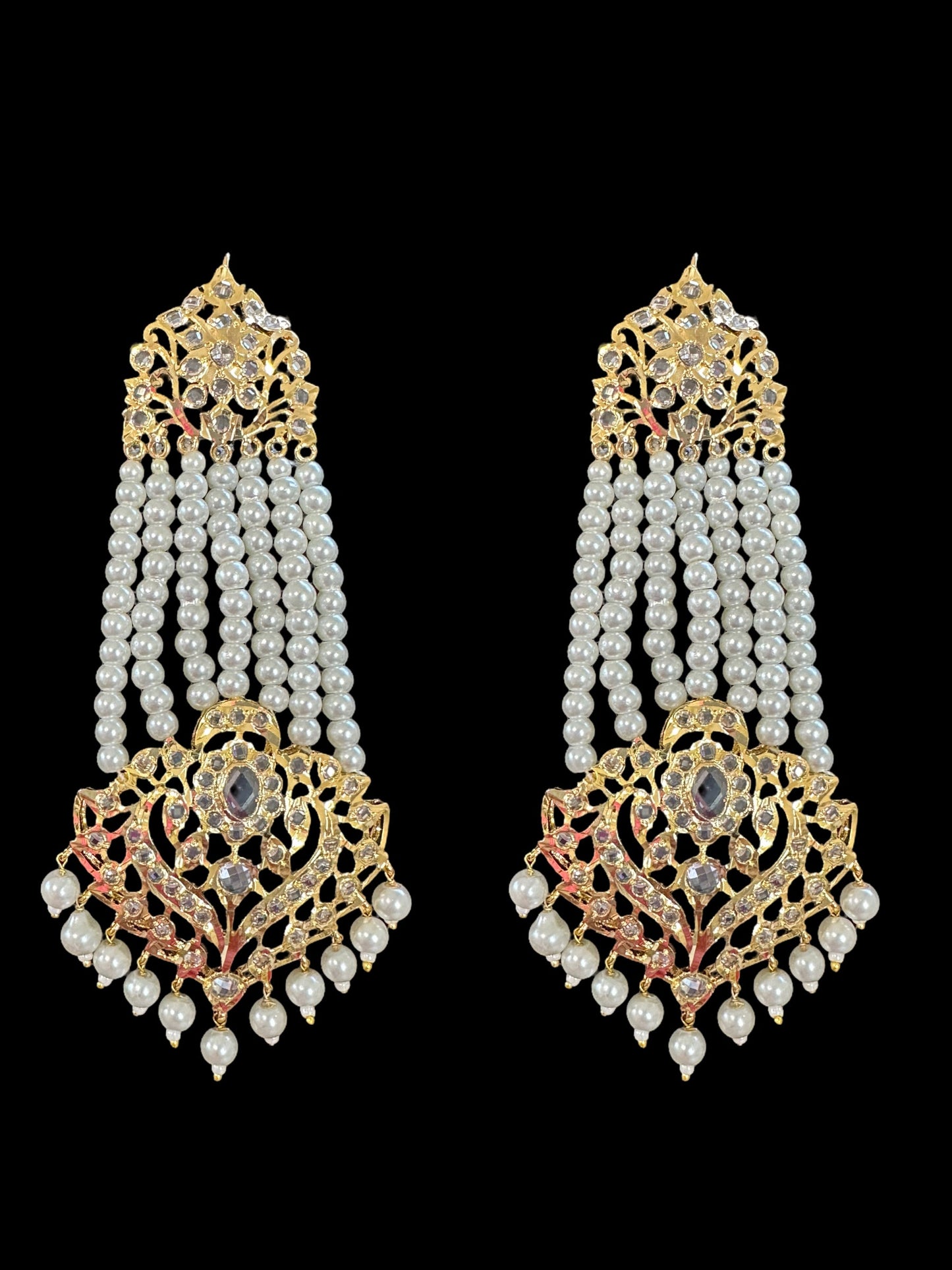 DER529 Ekta Hyderabadi jhoomar earrings - pearls ( SHIPS IN 4 WEEKS )