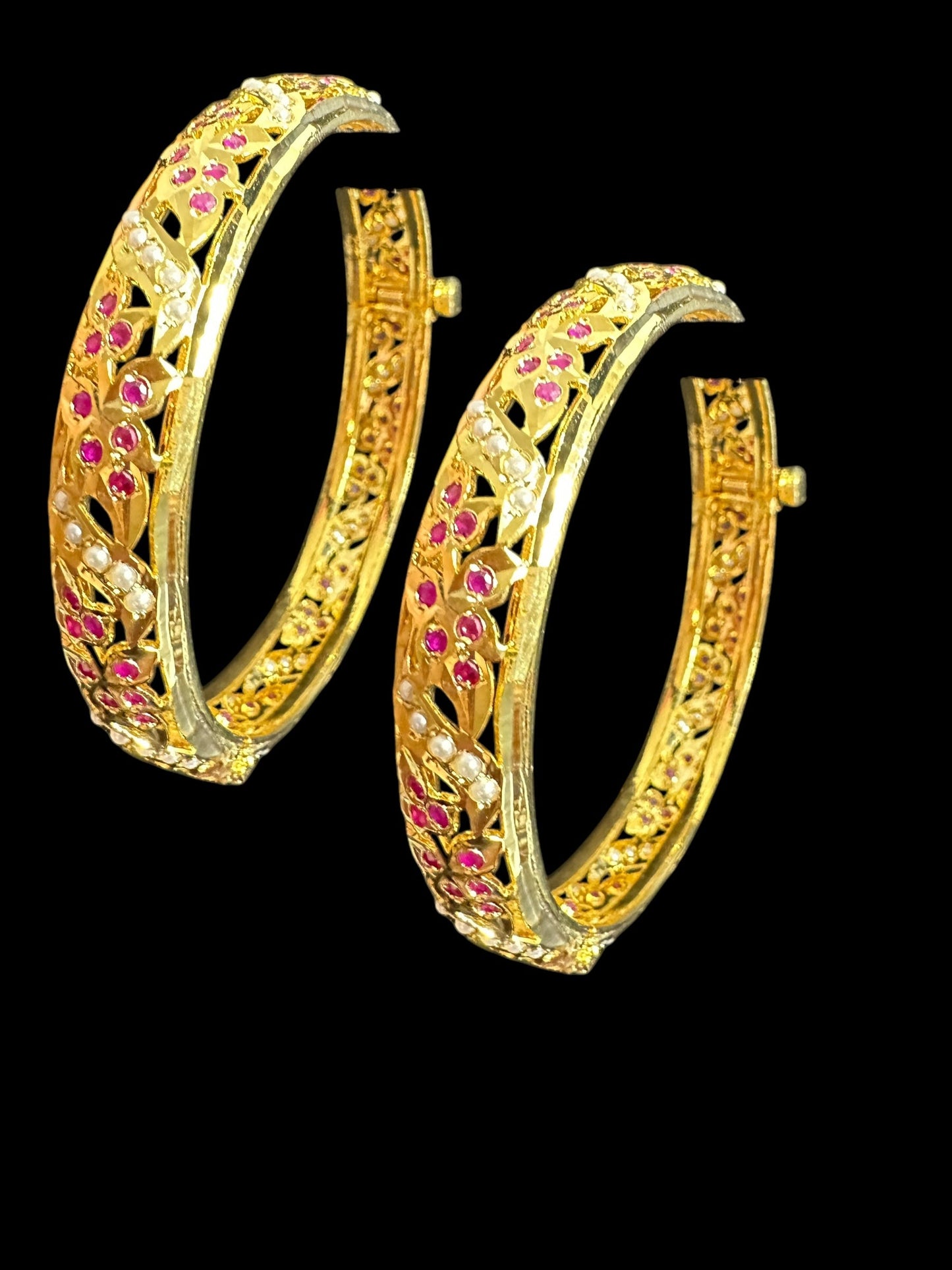 B311 Jadau bangles ( Ruby pearl ) ( READY TO SHIP)
