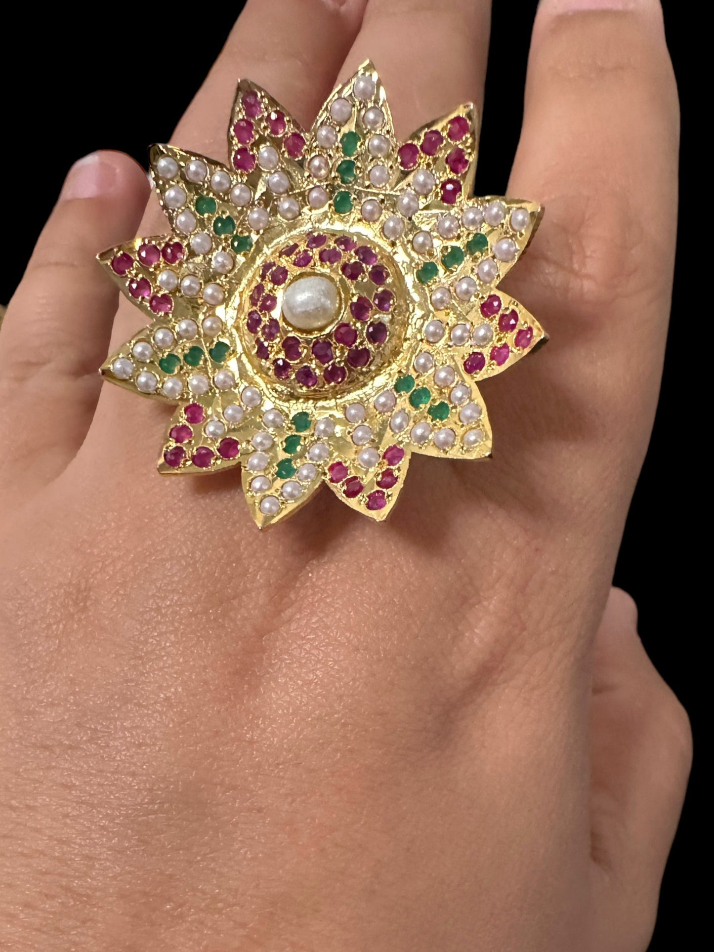 DJR112 Jadau ring - ruby emerald pearl ( READY TO SHIP )