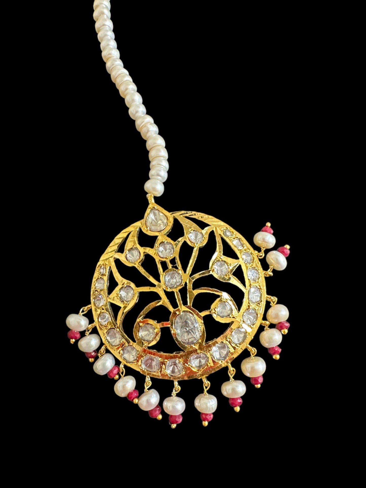 DJTK149 large tika in fresh water pearls and moissanite ( READY TO SHIP )