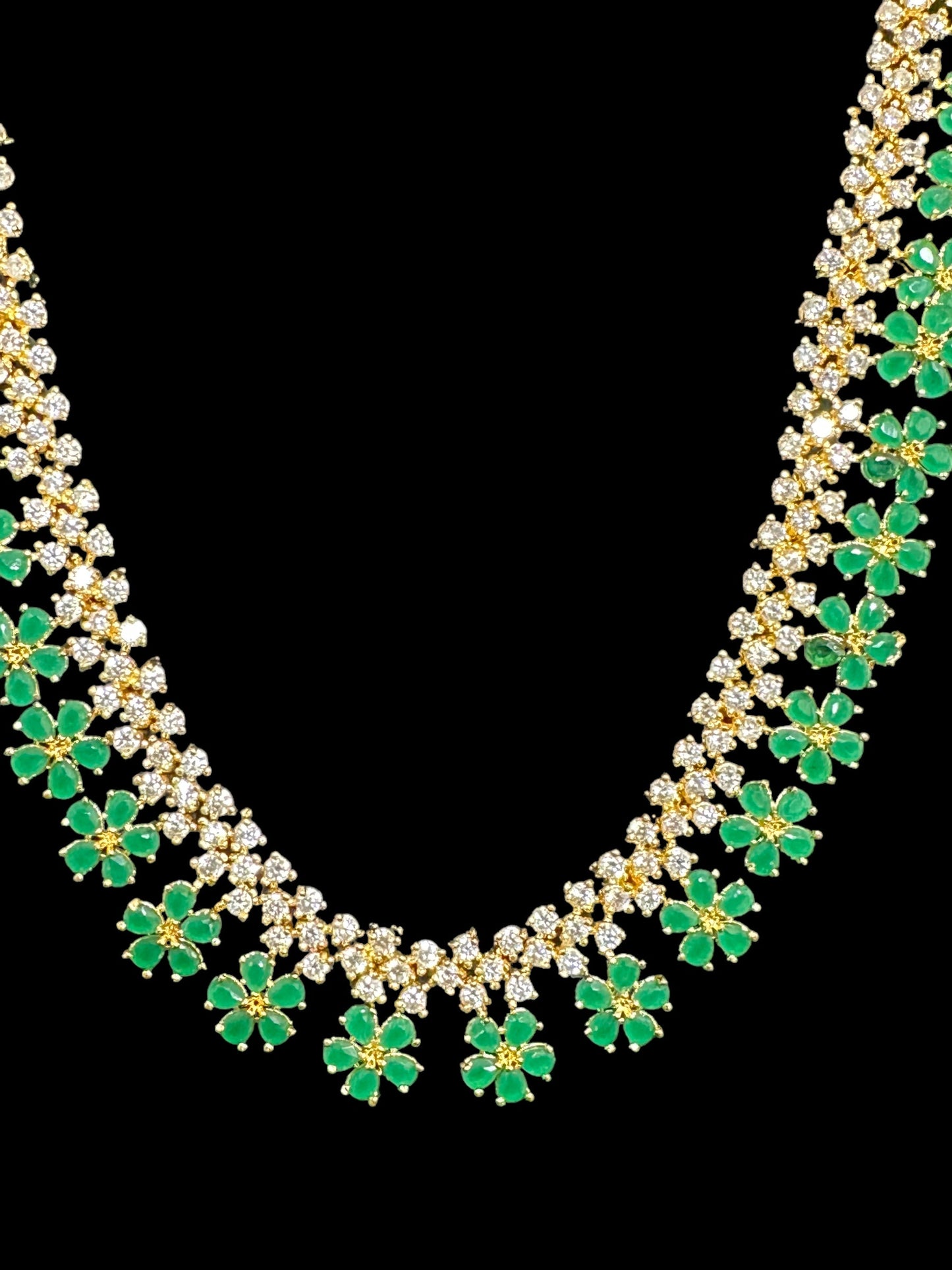 DLN39 Megha long set in cz stones - Green (READY TO SHIP)