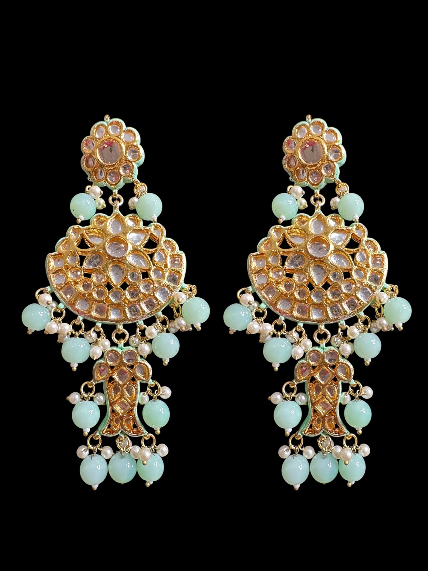 Farwah large Kundan earrings - Mint ( READY TO SHIP )