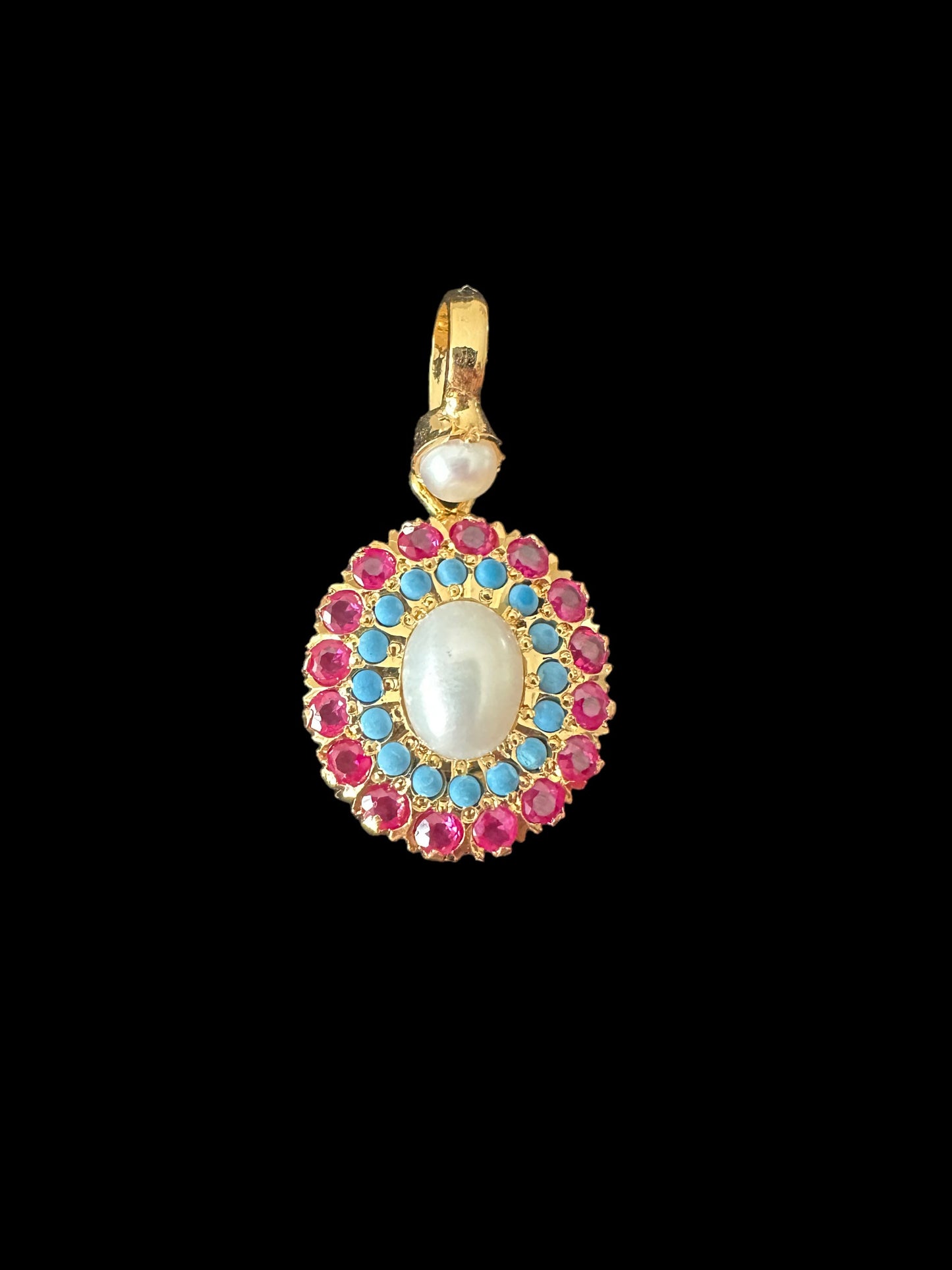 Gold plated jadau silver pendant set in ruby turquoise ( SHIPS IN 4 WEEKS )