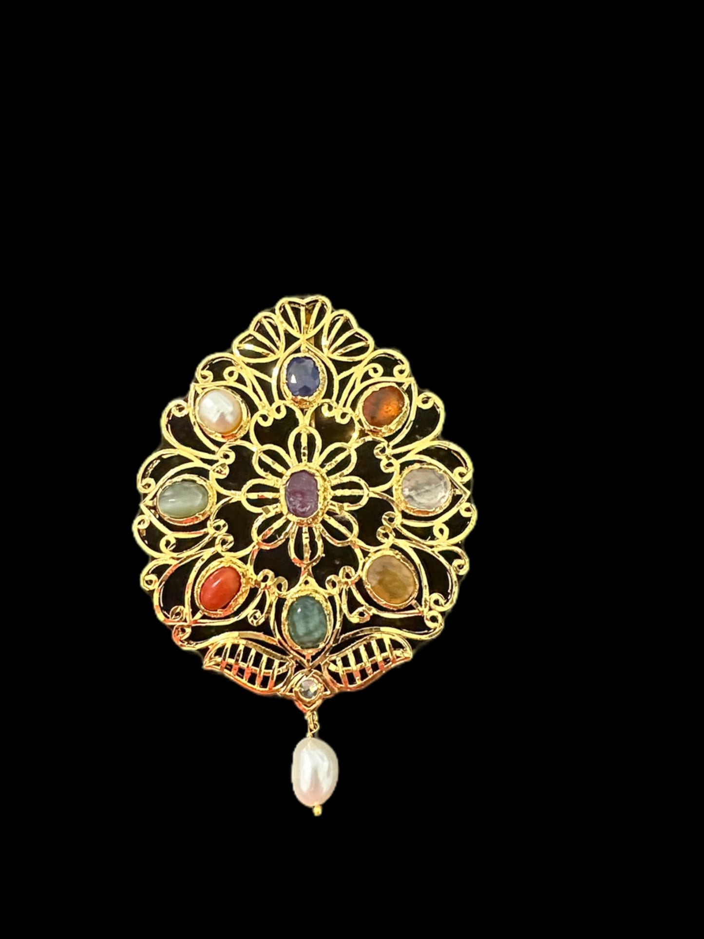 PS373 FAHM Navratan pendant set with real stones ( READY TO SHIP )