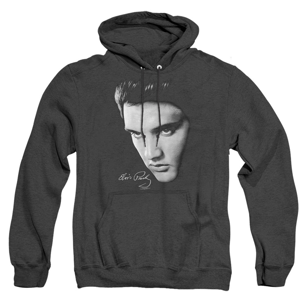 Elvis Presley Face Mens Heather Hoodie Black Officially Licensed