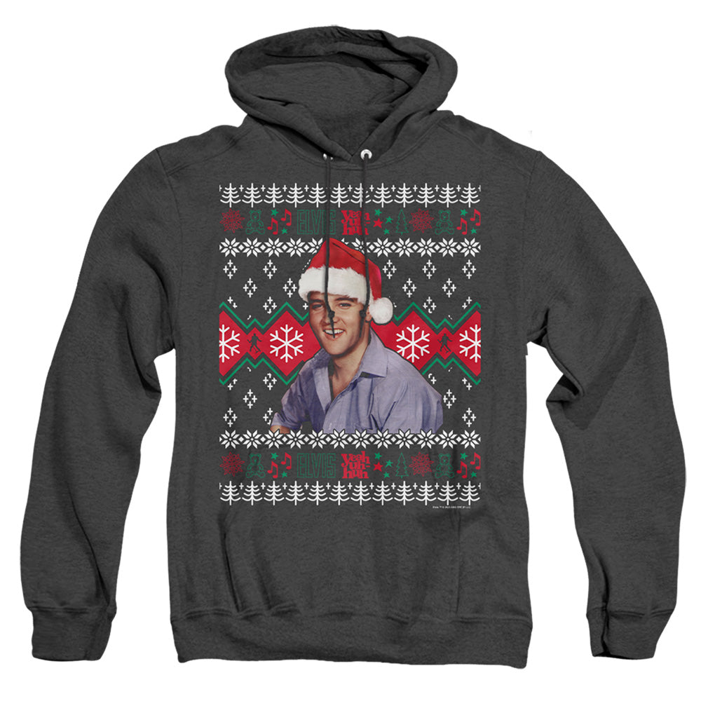 Elvis Ugly Christmas Sweater Heather Mens Hoodie Black Officially Licensed