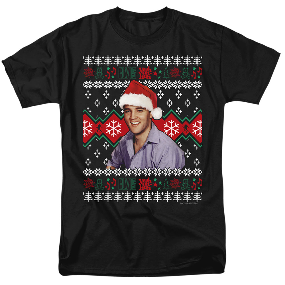 Elvis Ugly Christmas Sweater Mens T Shirt Black Officially Licensed