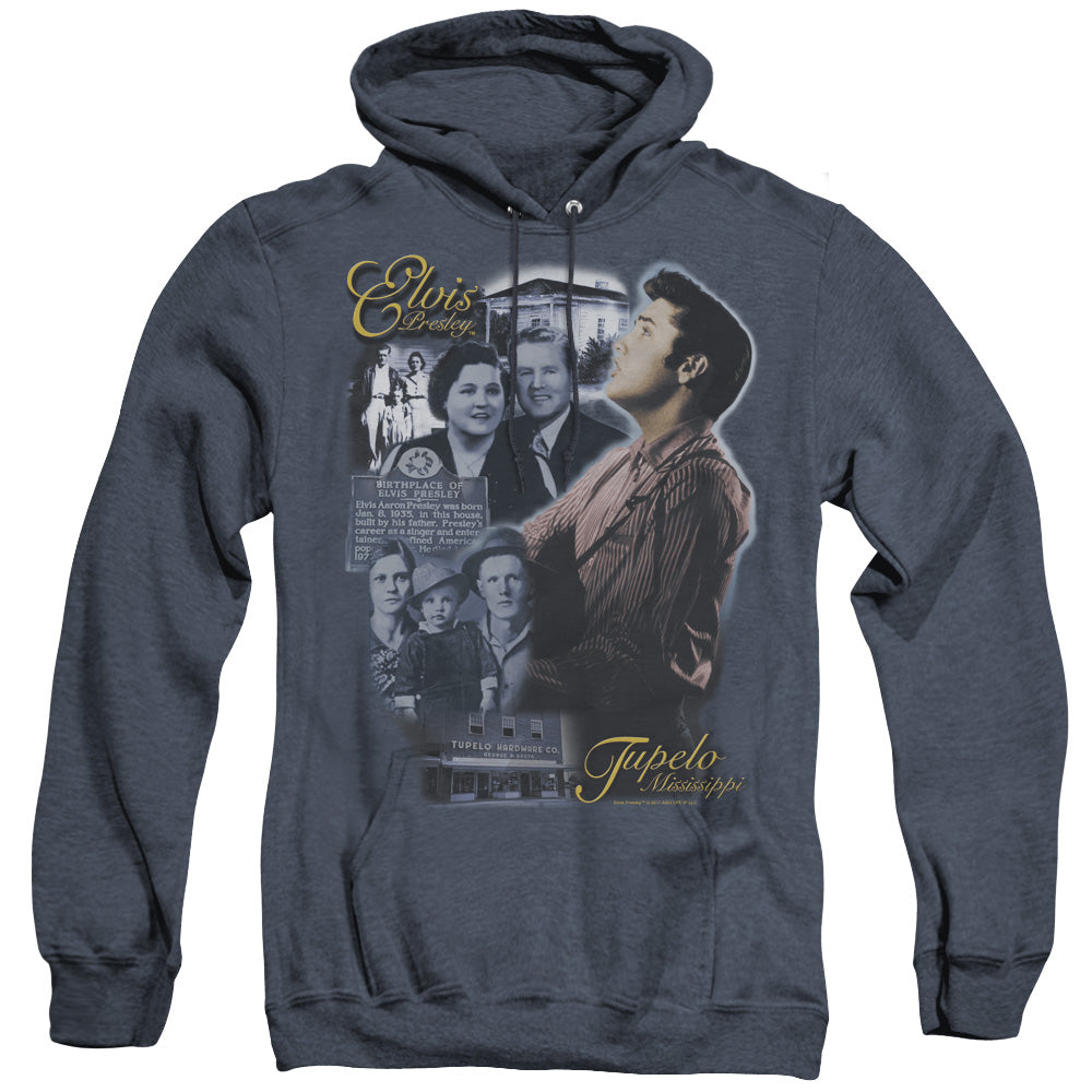 Elvis Presley Tupelo Mens Heather Hoodie Navy Officially Licensed